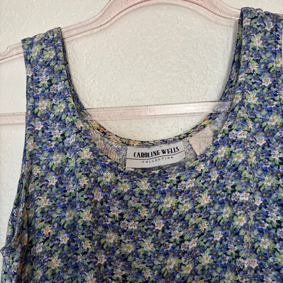 Vintage 1990s Blue Floral Midi Dress - Picture 3 of 4